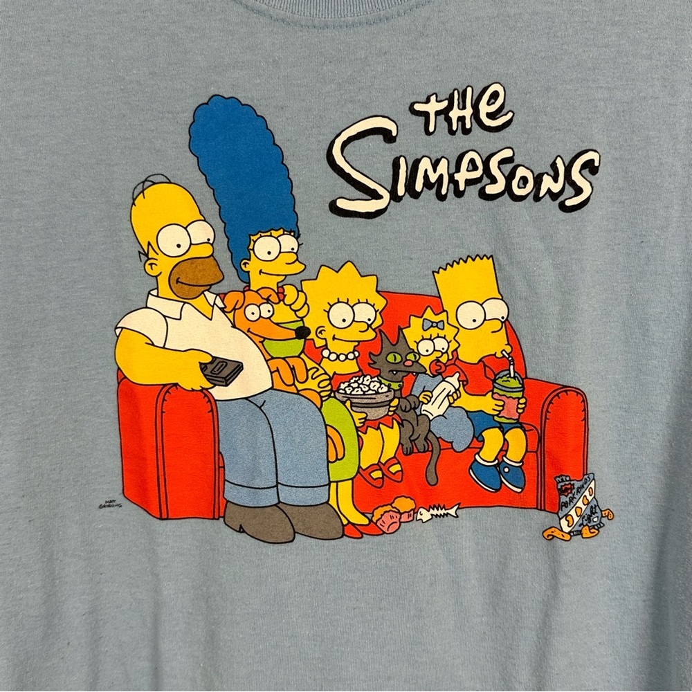 Vintage 90s The Simpsons Family Couch Graphic Tee T-Shirt XL Blue Hard to Find💜 - Picture 3 of 6